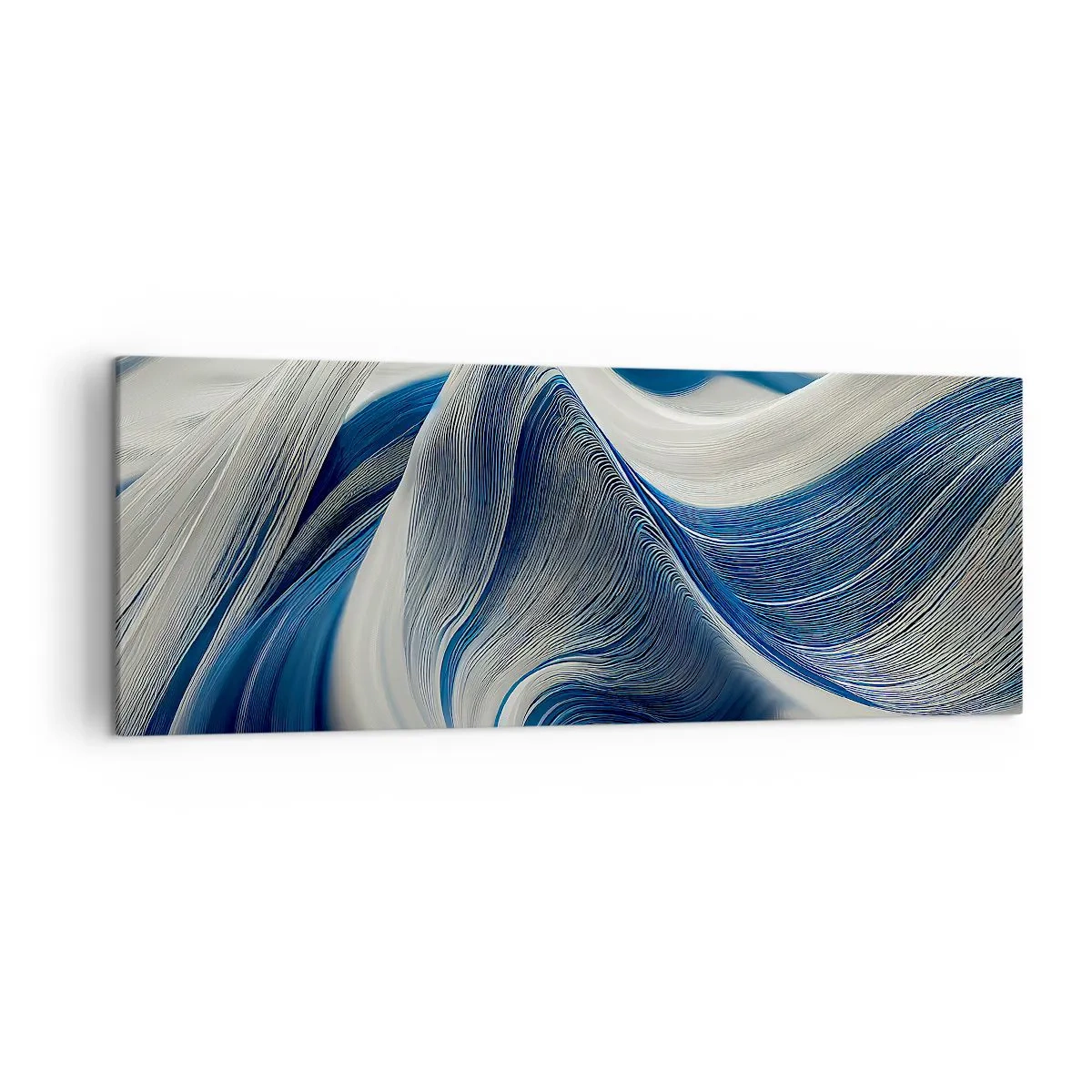 Cuadro sobre lienzo - Impresión de Imagen - Ondas abstractas en tonos azules y blancos - 140x50cm - Fluidez de azul y blanco - Decoración de pared moderna para salón y dormitorio ARTTOR
