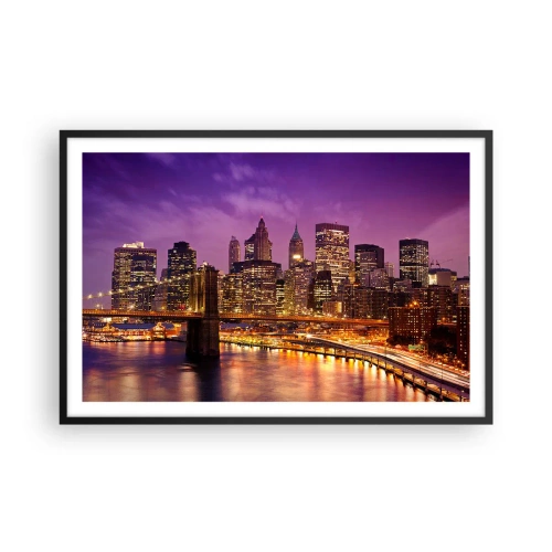 Póster en marco negro - Manhattan púrpura y dorado - 91x61 cm
