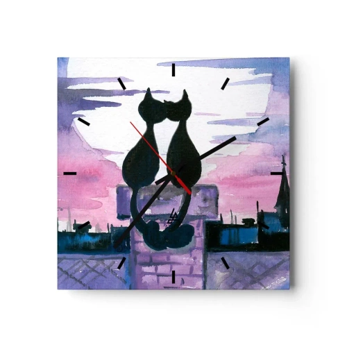 Reloj de pared - Reloj de vidrio - Gatos negros en un tejado a la luz de la luna en un entorno de acuarela - 30x30cm - Cita bajo la luna - Decoración de pared moderna para salón y dormitorio ARTTOR