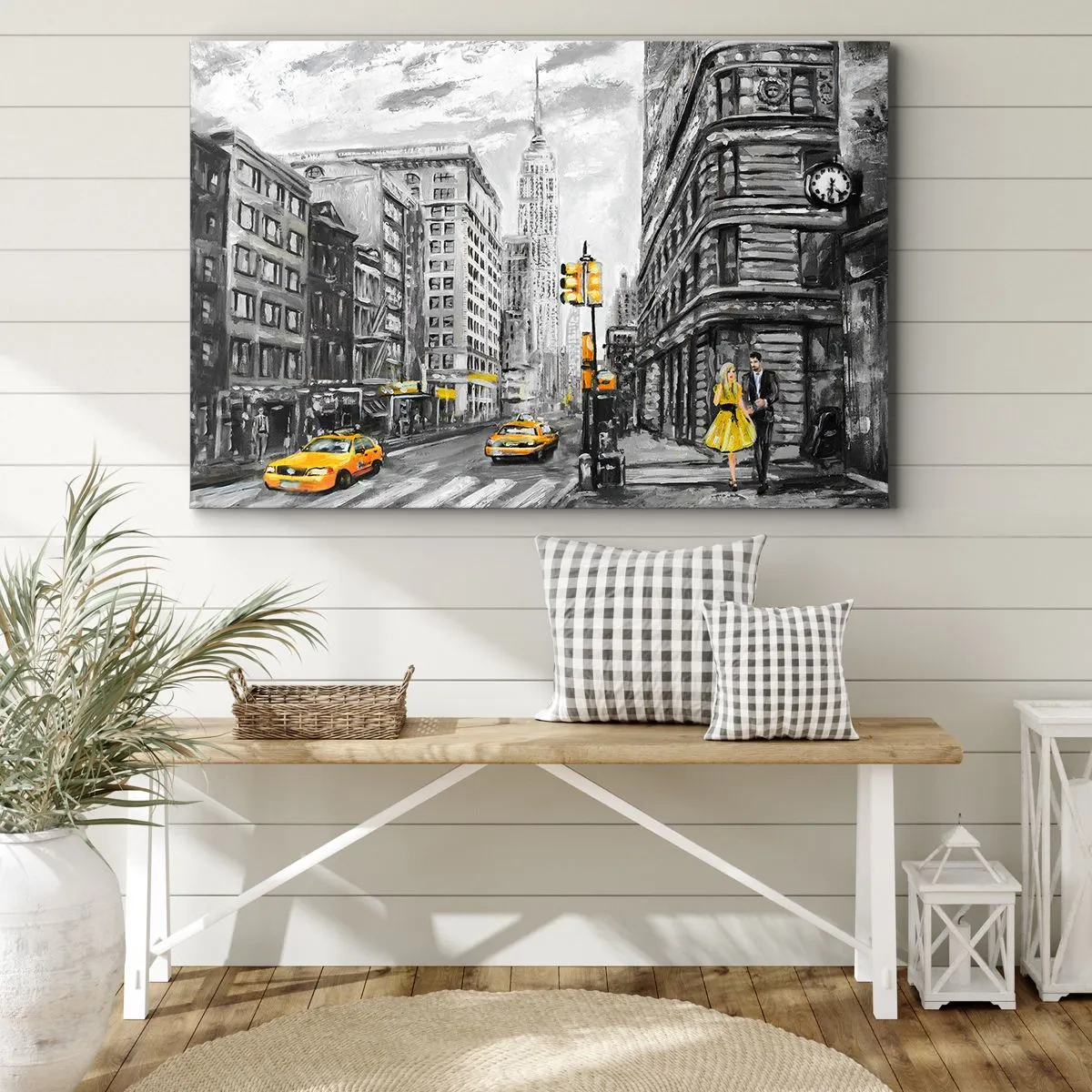 Cuadro sobre lienzo - Impresión de Imagen - Calle de Nueva York con acentos amarillos - 120x80cm - Una de las muchas historias de la gran manzana - Decoración de pared moderna para salón y dormitorio ARTTOR