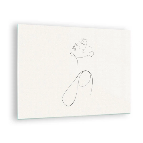 Cuadro sobre vidrio - Impresiones sobre Vidrio - Rostro y silueta femenina en estilo de arte lineal sobre fondo blanco - 70x50cm - En el bucle de los sueños - Decoración de pared moderna para salón y dormitorio ARTTOR