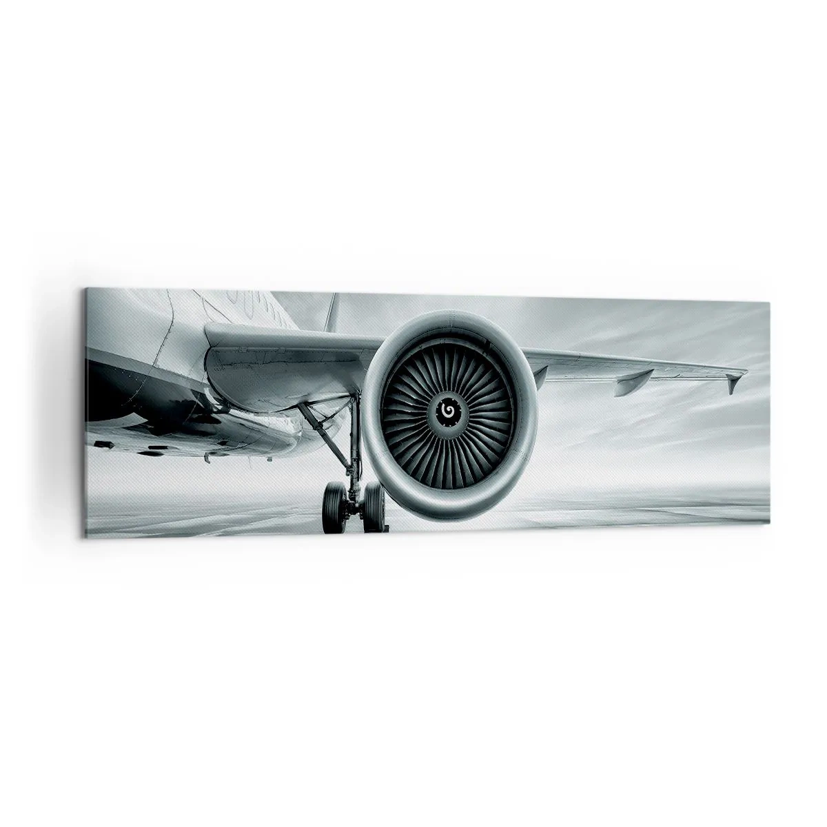 Cuadro sobre lienzo - Impresión de Imagen - El motor a reacción de un avión en la pista - 160x50cm - Hay poder - Decoración de pared moderna para salón y dormitorio ARTTOR