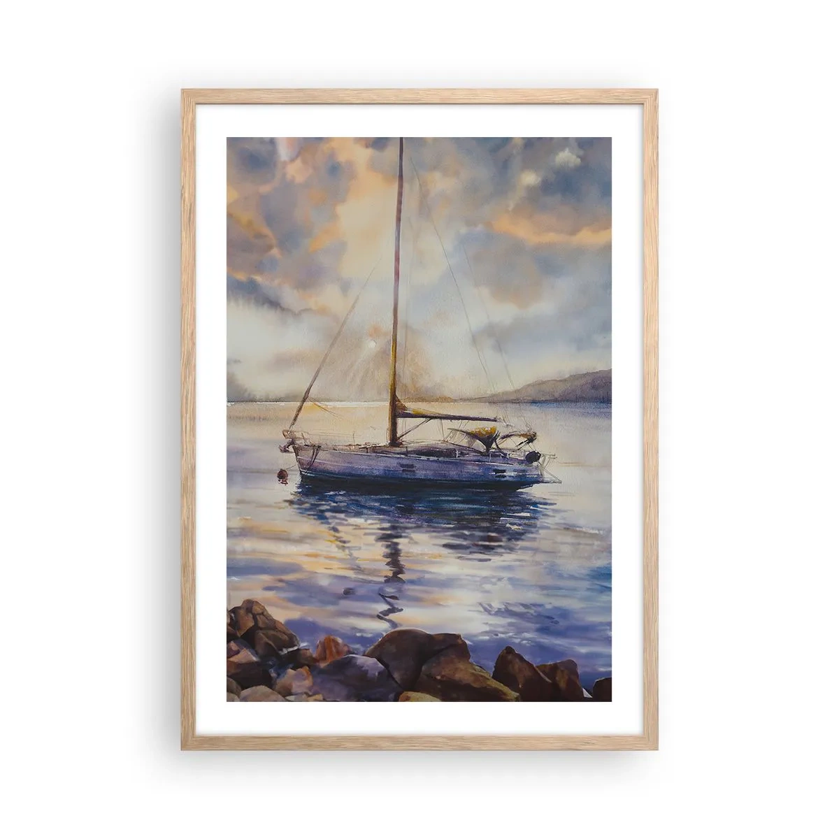 Póster en marco roble claro - Atardecer en la bahía - 50x70 cm