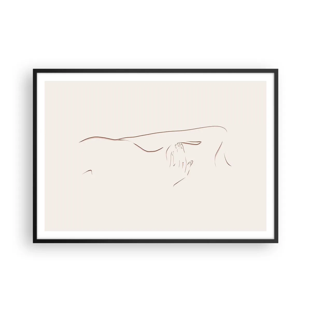 Póster en marco negro - Un dibujo lineal sutil de una silueta sobre un fondo claro. - 100x70cm - La forma del deseo - Decoración de pared moderna para salón y dormitorio ARTTOR