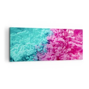 Cuadro sobre lienzo - Impresión de Imagen - Ondas coloridas de color turquesa y rosa en forma abstracta. - 120x50cm - Un choque decisivo - Decoración de pared moderna para salón y dormitorio ARTTOR