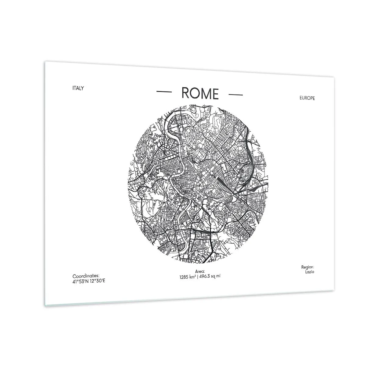 Cuadro sobre vidrio - Impresiones sobre Vidrio - Un mapa de Roma en forma de dibujo detallado de calles. - 70x50cm - Anatomía de Roma - Decoración de pared moderna para salón y dormitorio ARTTOR