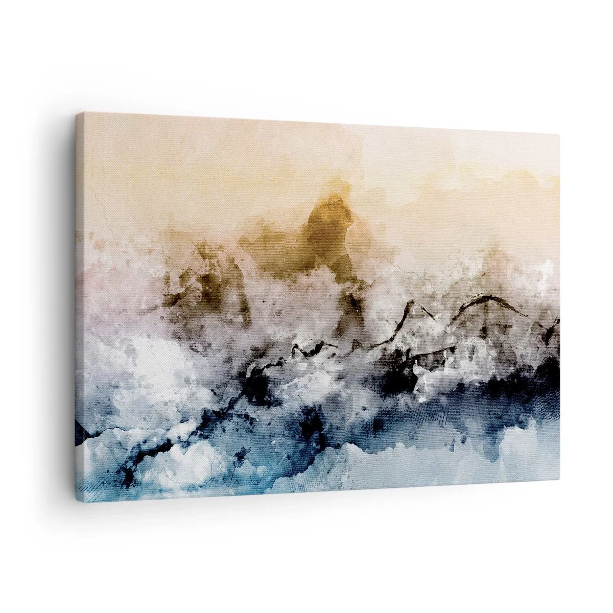 Cuadro sobre lienzo - Impresión de Imagen - Paisaje abstracto con niebla y colores sutiles. - 70x50cm - Hundido en una nube de niebla - Decoración de pared moderna para salón y dormitorio ARTTOR