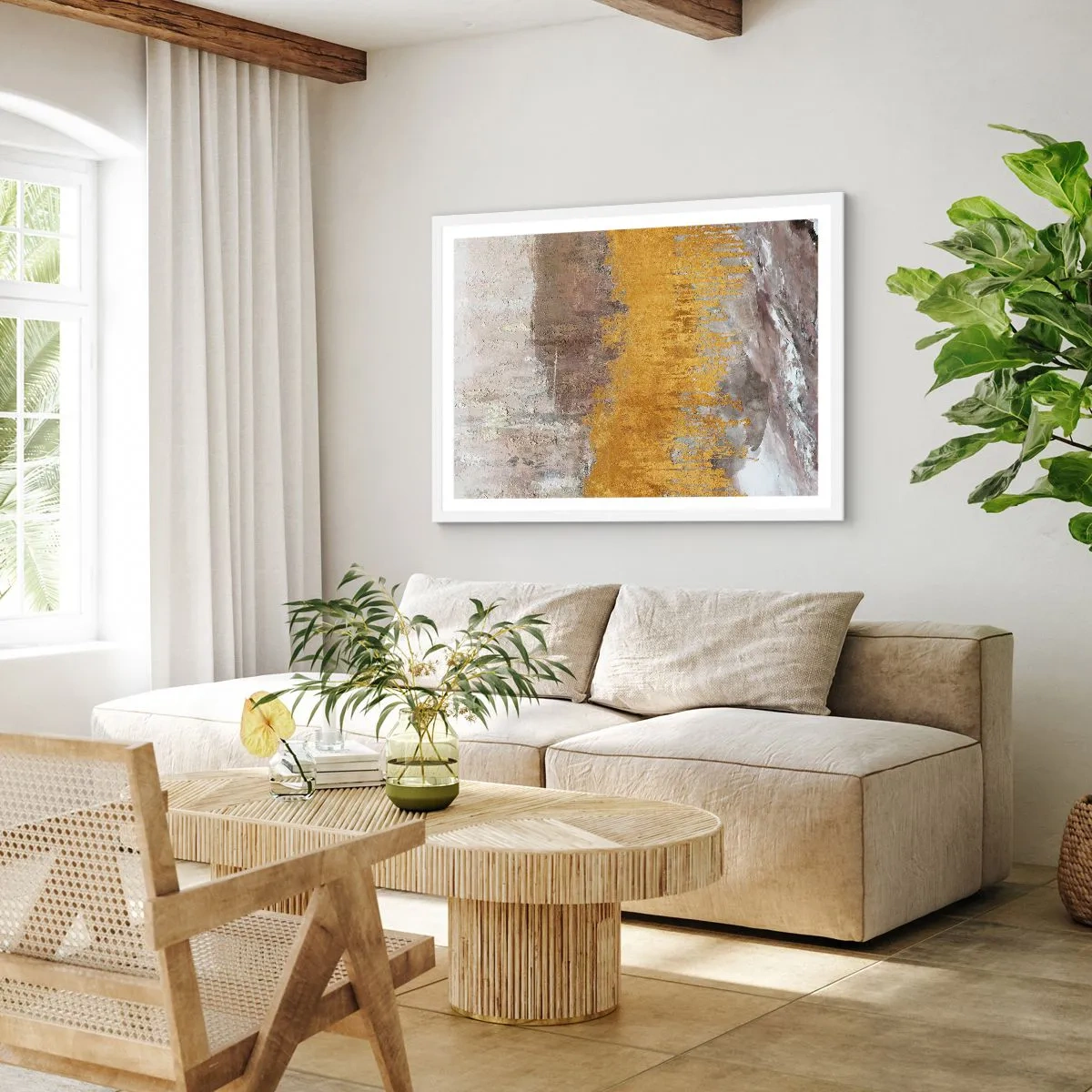 Póster en marco blanco - Una ráfaga dorada - 91x61 cm