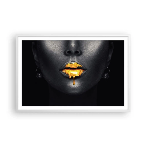 Póster en marco blanco - Labios de oro - 91x61 cm