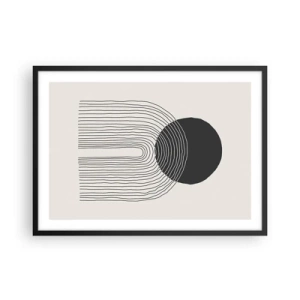 Póster en marco negro - Patrón abstracto con líneas y un círculo negro sobre un fondo claro - 70x50cm - Temblor y certeza - Decoración de pared moderna para salón y dormitorio ARTTOR