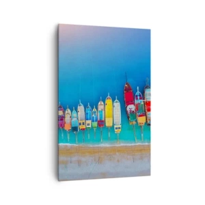 Cuadro sobre lienzo - Impresión de Imagen - Barcos coloridos alineados en fila en la orilla - 80x120cm - A vista de pájaro - Decoración de pared moderna para salón y dormitorio ARTTOR