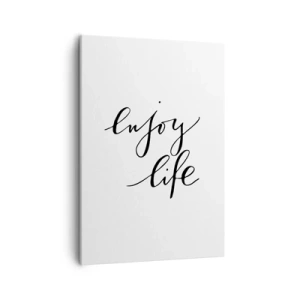 Cuadro sobre lienzo - Impresión de Imagen - La cita "disfruta la vida" en caligrafía negra sobre fondo blanco. - 50x70cm - Nada que añadir... - Decoración de pared moderna para salón y dormitorio ARTTOR