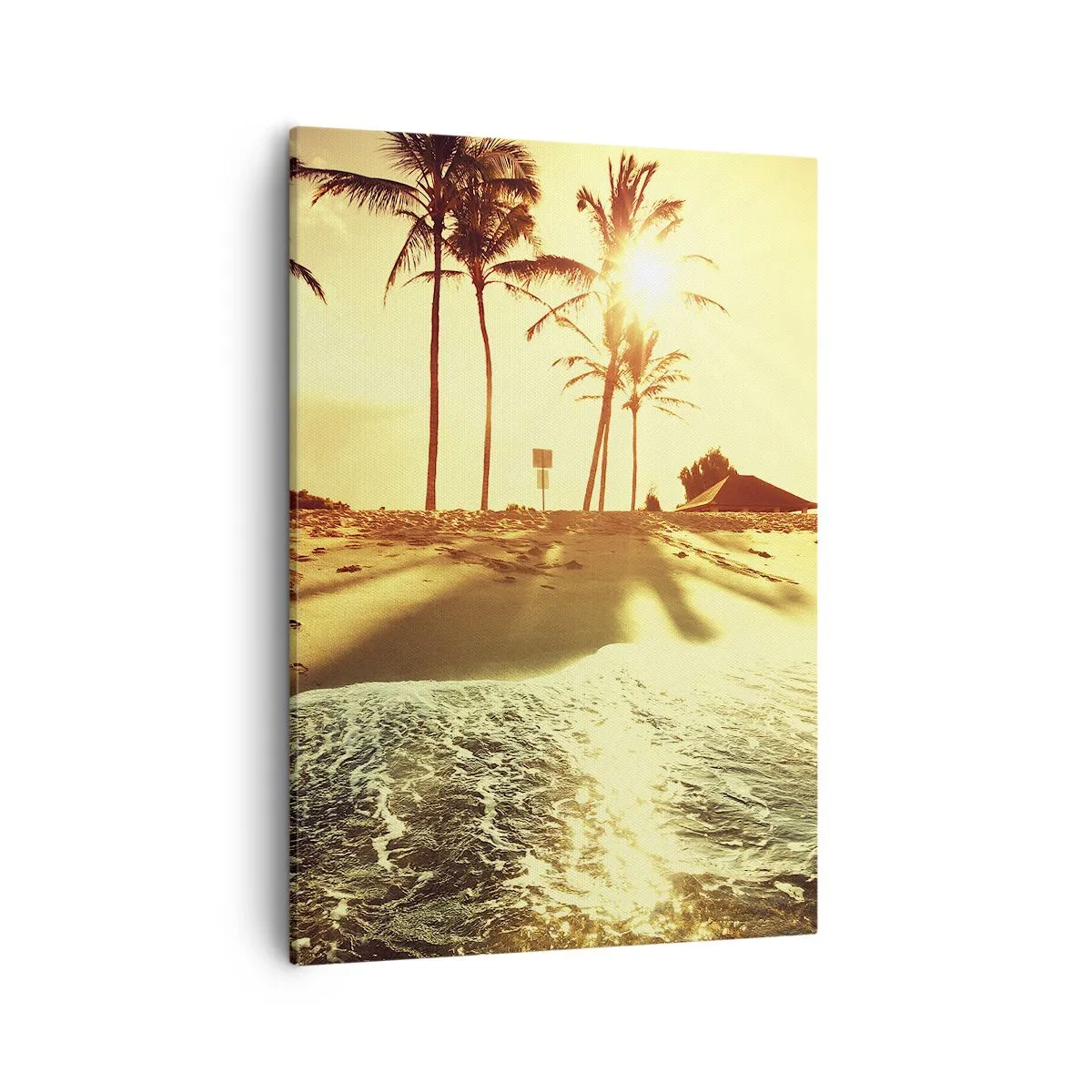 Cuadro sobre lienzo - Impresión de Imagen - Una playa con palmeras iluminada por un cálido atardecer. - 50x70cm - Una tarde californiana - Decoración de pared moderna para salón y dormitorio ARTTOR