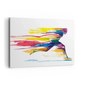 Cuadro sobre lienzo - Impresión de Imagen - Un corredor en colores abstractos que simboliza dinamismo y energía. - 100x70cm - Corre a través del arco iris - Decoración de pared moderna para salón y dormitorio ARTTOR
