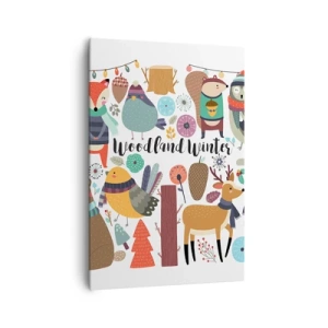 Cuadro sobre lienzo - Impresión de Imagen - Animales del bosque invernal en gráficos coloridos - 70x100cm - Una Navidad de cuento en el bosque - Decoración de pared moderna para salón y dormitorio ARTTOR