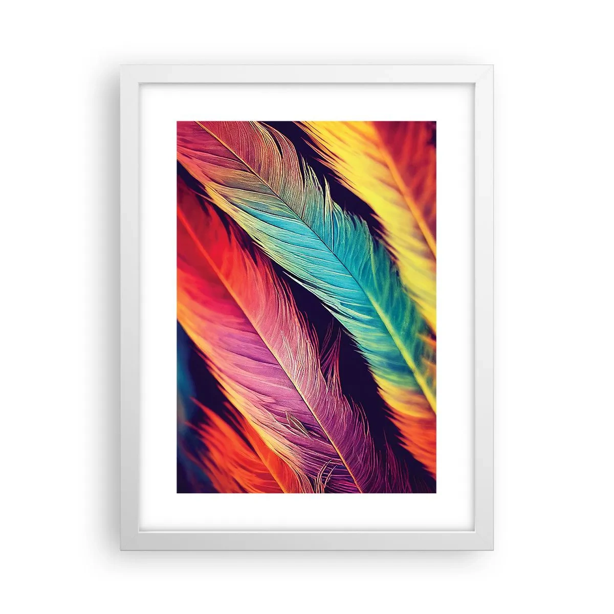 Póster en marco blanco - Arco iris plumoso - 30x40 cm