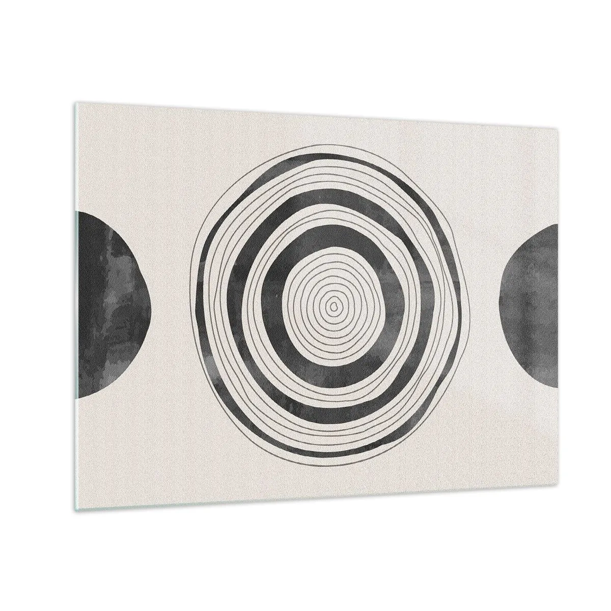 Cuadro sobre vidrio - Impresiones sobre Vidrio - Patrón abstracto en blanco y negro con círculos concéntricos. - 70x50cm - Lo importante es lo que hay entre medias - Decoración de pared moderna para salón y dormitorio ARTTOR