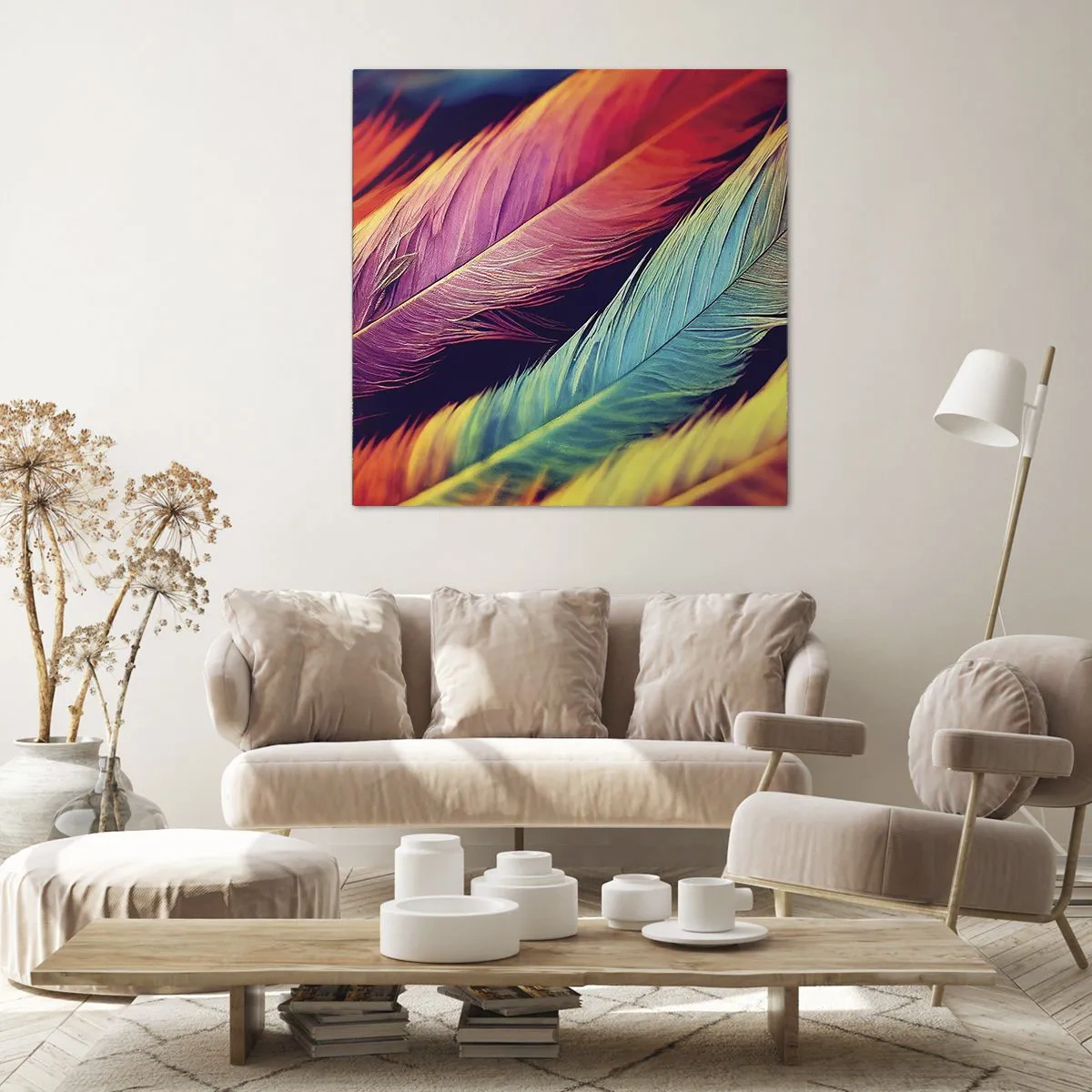 Cuadro sobre lienzo - Impresión de Imagen - Arco iris plumoso - 70x70 cm