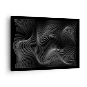 Cuadro sobre lienzo - Impresión de Imagen - Líneas blancas abstractas sobre un fondo negro - 70x50cm - La danza de la luz en el espacio - Decoración de pared moderna para salón y dormitorio ARTTOR