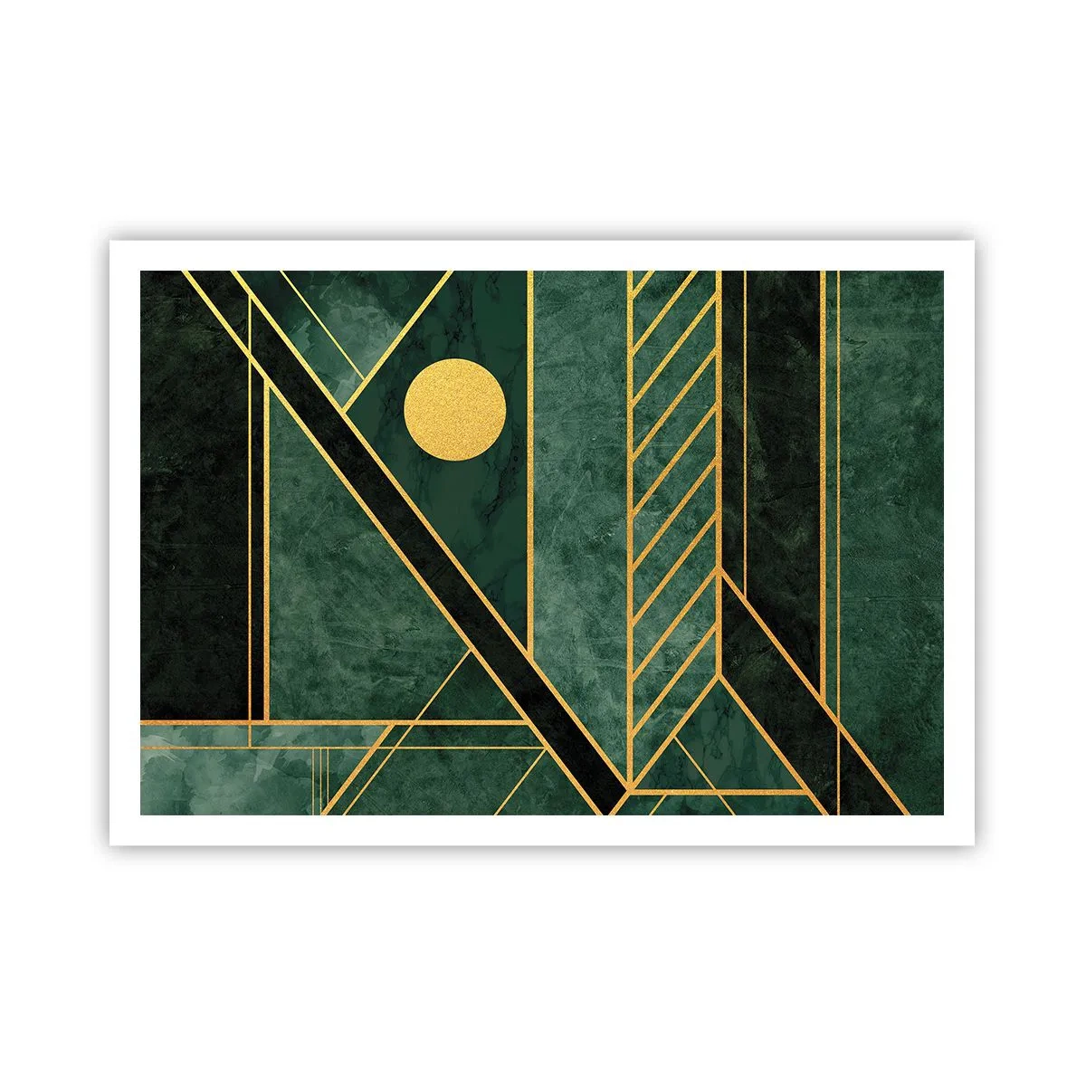 Póster - Diseño geométrico verde y dorado con un patrón elegante. - 100x70cm - La dinámica del oro y el azul - Decoración de pared moderna para salón y dormitorio ARTTOR
