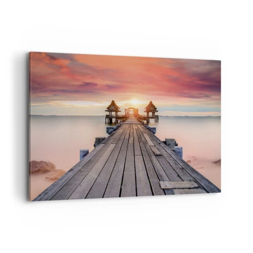 Cuadro sobre lienzo - Impresión de Imagen - Muelle de madera que conduce a los miradores al atardecer - 120x80cm - De este a oeste - Decoración de pared moderna para salón y dormitorio ARTTOR