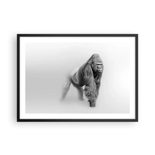 Póster en marco negro - Gorila en tonos monocromáticos sobre fondo blanco. - 70x50cm - Confiando en su fuerza - Decoración de pared moderna para salón y dormitorio ARTTOR