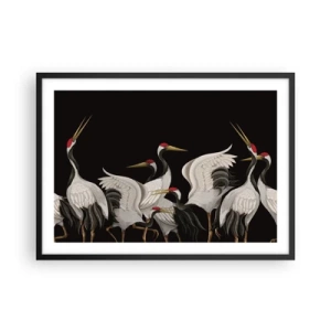 Póster en marco negro - Grúas blancas con acentos rojos sobre fondo negro - 70x50cm - Asuntos de aves - Decoración de pared moderna para salón y dormitorio ARTTOR