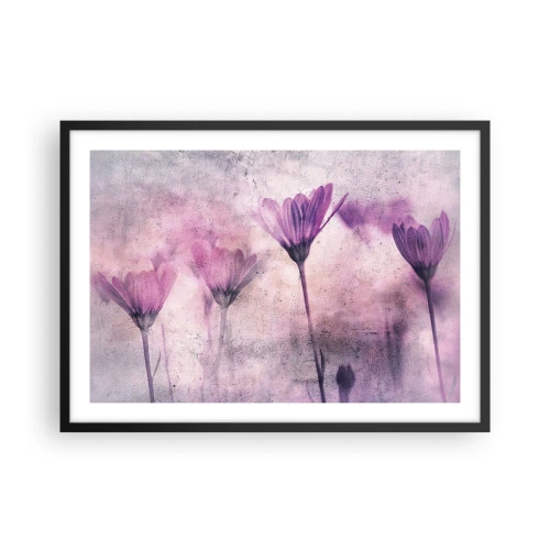Póster en marco negro - Delicadas flores en tonos morados sobre un fondo claro. - 70x50cm - Sueño de flores - Decoración de pared moderna para salón y dormitorio ARTTOR
