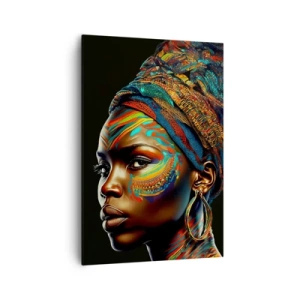 Cuadro sobre lienzo - Impresión de Imagen - Retrato de una mujer con un patrón colorido y un turbante. - 70x100cm - Reina africana - Decoración de pared moderna para salón y dormitorio ARTTOR