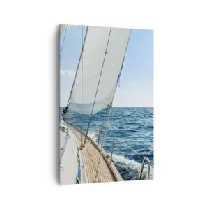 Cuadro sobre lienzo - Impresión de Imagen - Un velero en un mar tranquilo bajo un cielo azul. - 80x120cm - Ahoy, a la aventura - Decoración de pared moderna para salón y dormitorio ARTTOR