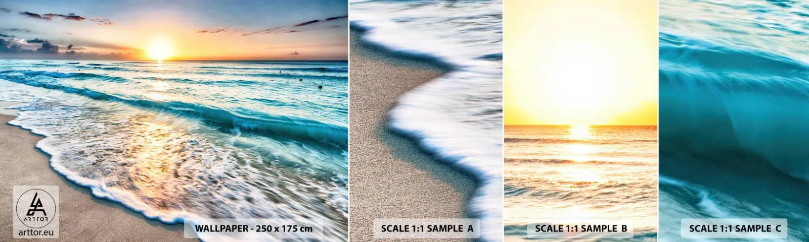 Muestra de fotomural autoadhesivo Deluxe Sticker - Un espectáculo digno de ver - Paisaje, Playa, Atardecer - 100x30 cm