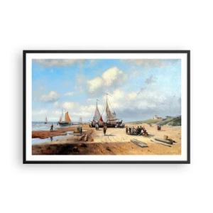 Póster en marco negro - Después de una pesca exitosa - 91x61 cm