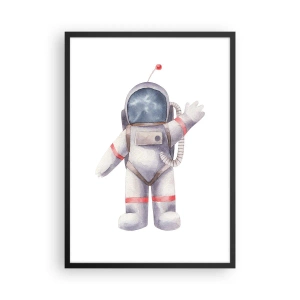 Póster en marco negro - Ilustración de astronauta en acuarela saludando en el espacio - 50x70cm - Esto es todo por ahora - Decoración de pared moderna para salón y dormitorio ARTTOR