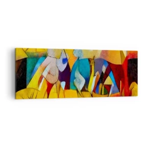 Cuadro sobre lienzo - Impresión de Imagen - Una abstracción colorida que representa figuras en forma geométrica. - 140x50cm - Sol - vida - alegría - Decoración de pared moderna para salón y dormitorio ARTTOR