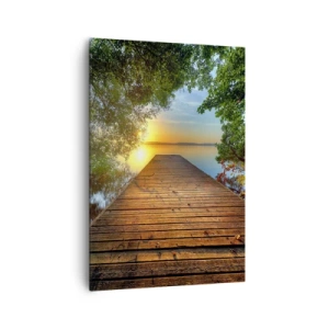Cuadro sobre lienzo - Impresión de Imagen - Un muelle de madera rodeado de vegetación durante la puesta de sol. - 70x100cm - Tómate tu tiempo, siéntate - Decoración de pared moderna para salón y dormitorio ARTTOR