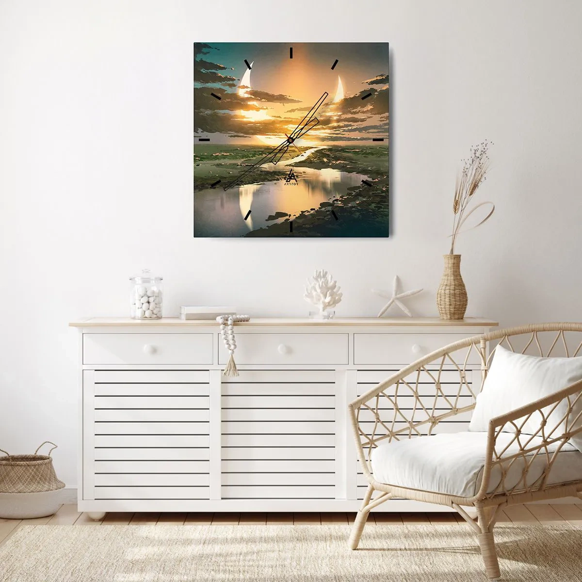 Reloj de pared - Reloj de vidrio - Un paisaje fantástico con dos lunas en el horizonte. - 30x30cm - En algún lugar de una galaxia muy, muy lejana - Decoración de pared moderna para salón y dormitorio ARTTOR