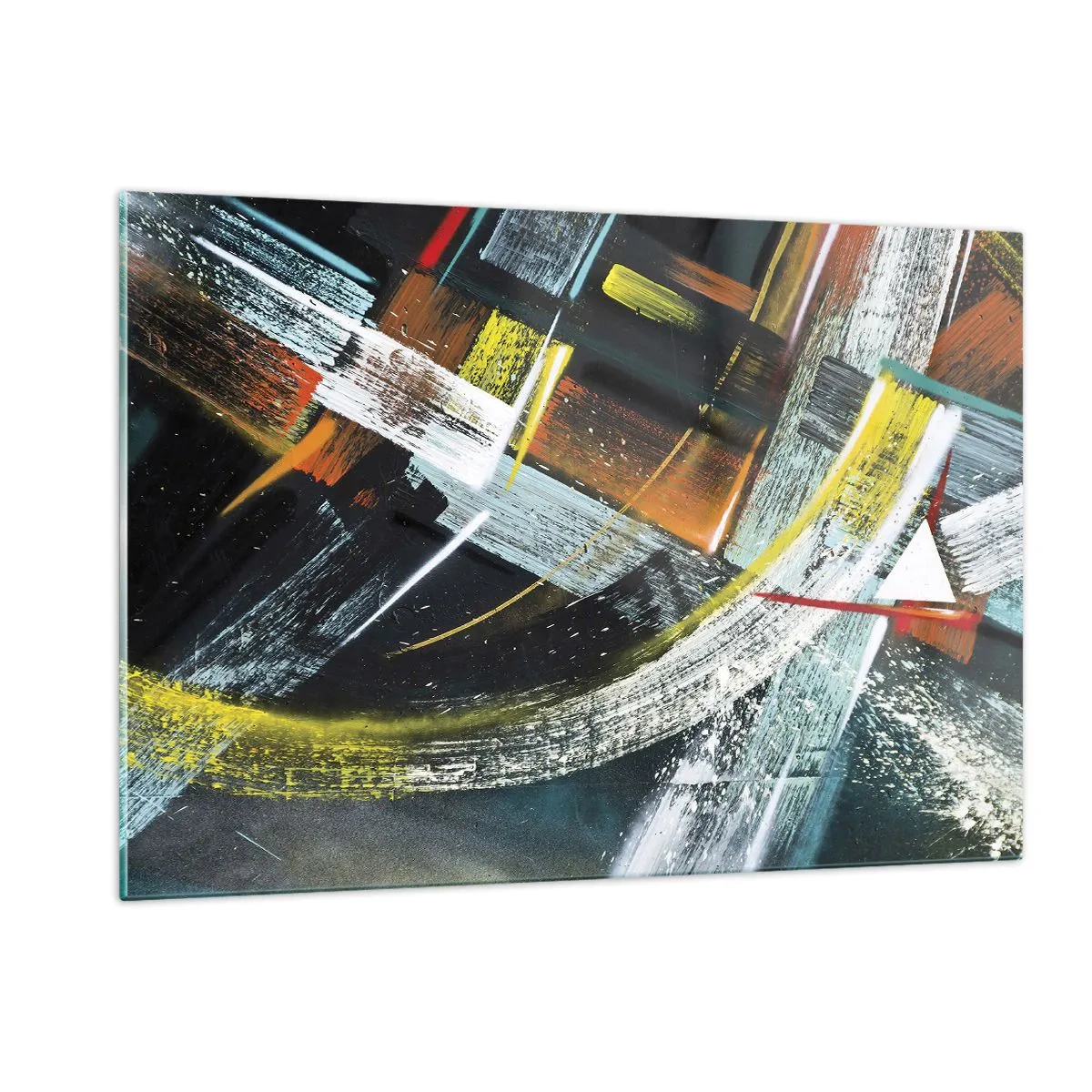 Cuadro sobre vidrio - Impresiones sobre Vidrio - Abstracción dinámica con pinceladas coloridas - 120x80cm - La energía del movimiento - Decoración de pared moderna para salón y dormitorio ARTTOR