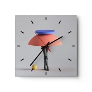 Reloj de pared - Reloj de vidrio - Composición geométrica abstracta con piernas y una pelota. - 30x30cm - Composición surrealista - Decoración de pared moderna para salón y dormitorio ARTTOR
