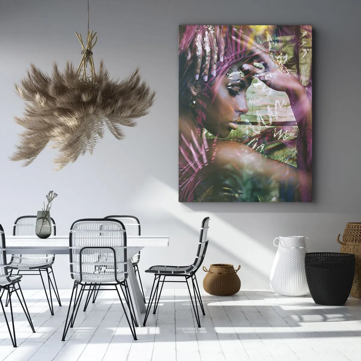 Cuadro sobre lienzo - Impresión de Imagen - Retrato de una mujer rodeada de vegetación exótica. - 50x70cm - La madre naturaleza en la selva - Decoración de pared moderna para salón y dormitorio ARTTOR