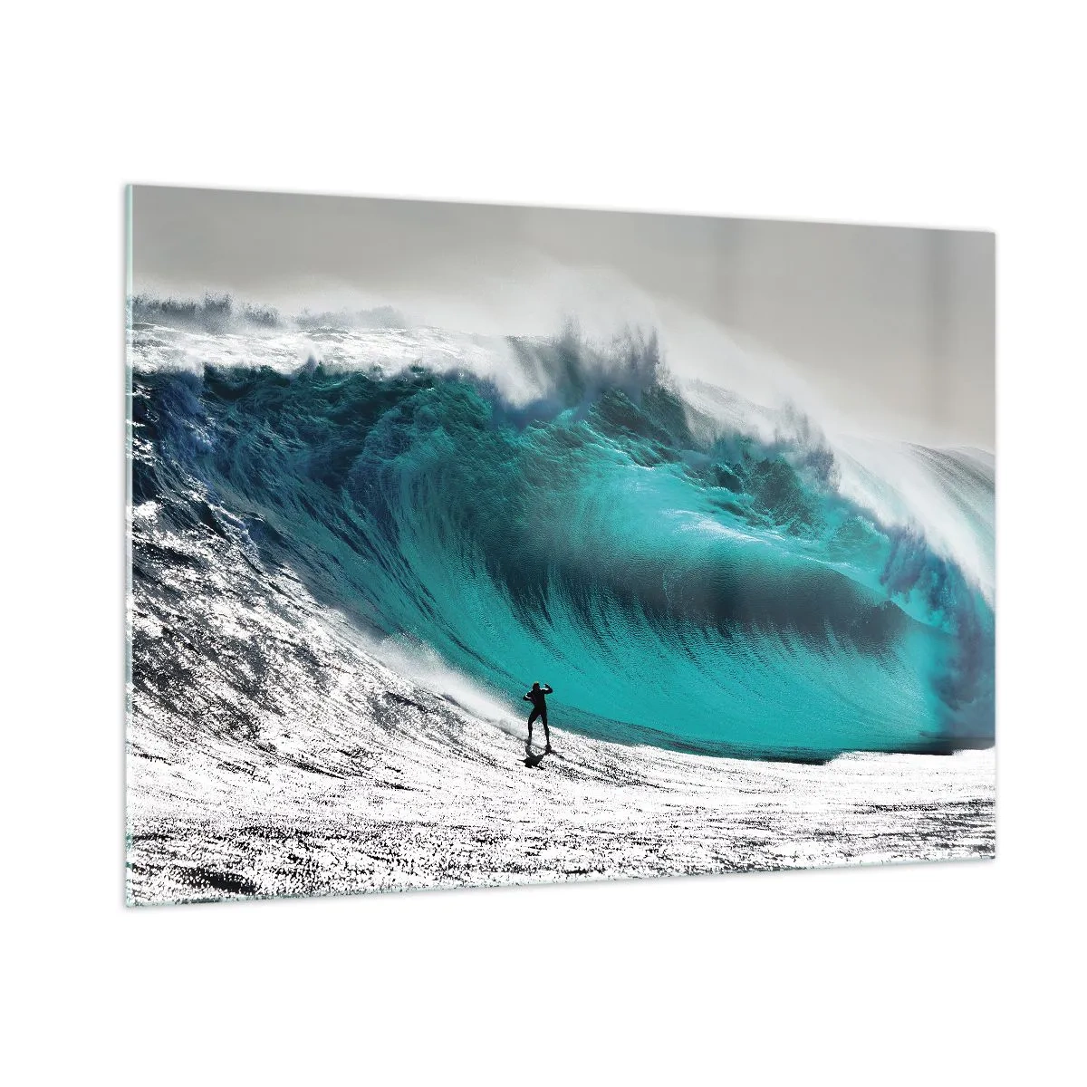 Cuadro sobre vidrio - Impresiones sobre Vidrio - Un surfista frente a una ola enorme - 100x70cm - Reto aceptado - Decoración de pared moderna para salón y dormitorio ARTTOR