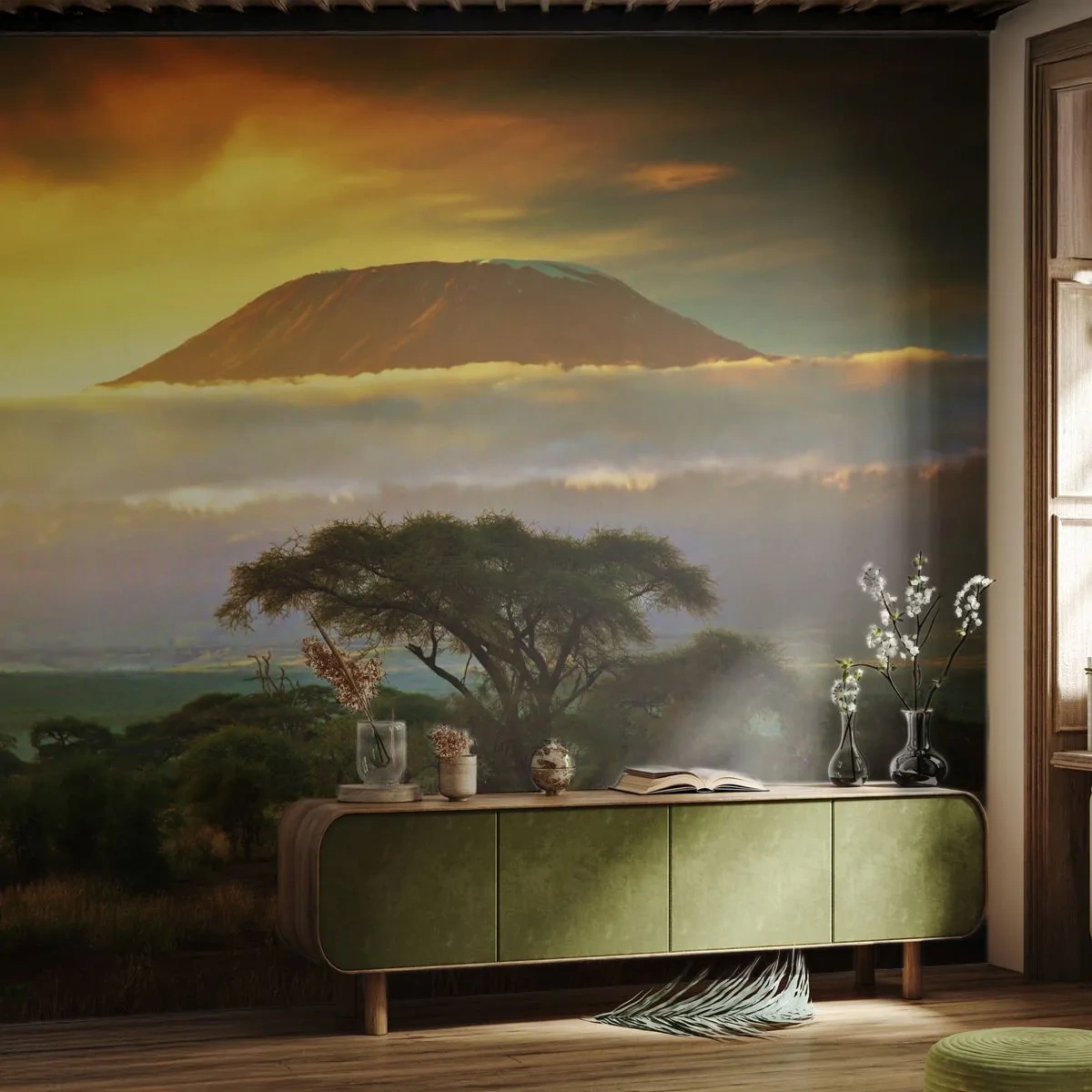 Fotomural Premium Canvas - El sueño del viajero - Paisaje, monte Kilimanjaro, África - 350x256 cm