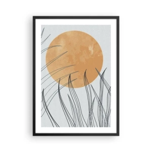 Póster en marco negro - Una composición minimalista con la luna y la hierba. - 50x70cm - Siempre hacia el sol - Decoración de pared moderna para salón y dormitorio ARTTOR