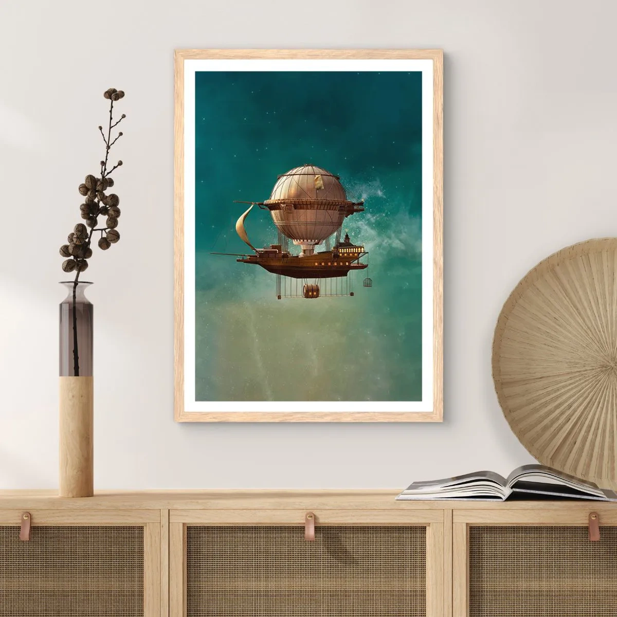 Póster en marco roble claro - Julio Verne saluda - 70x100 cm