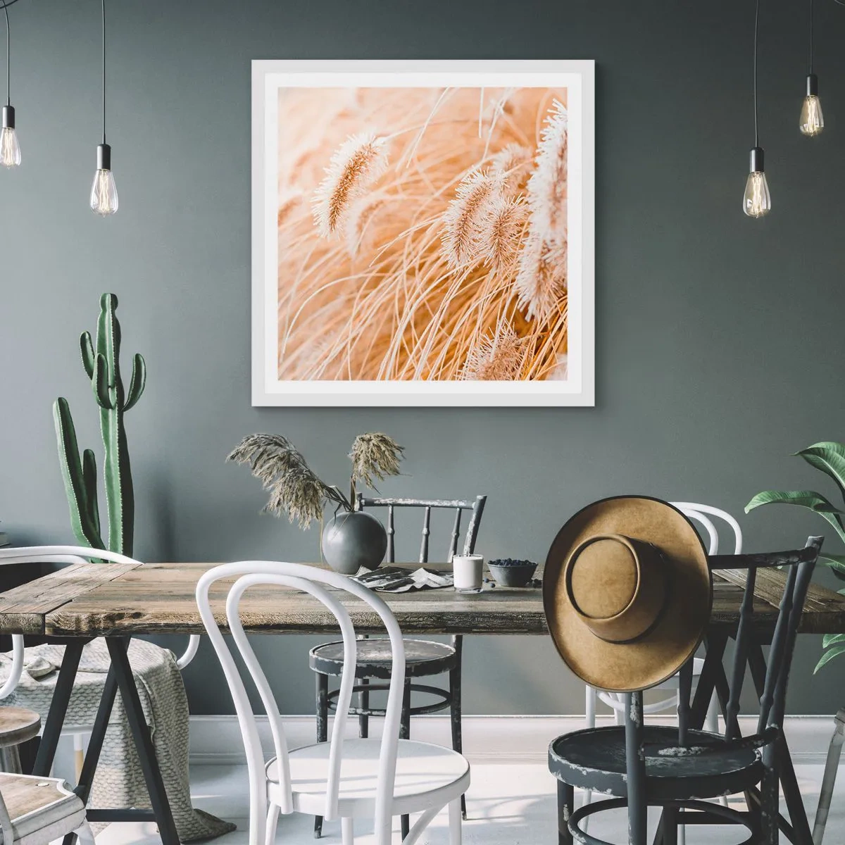 Póster en marco blanco - El dorado susurro de las hierbas - 40x40 cm