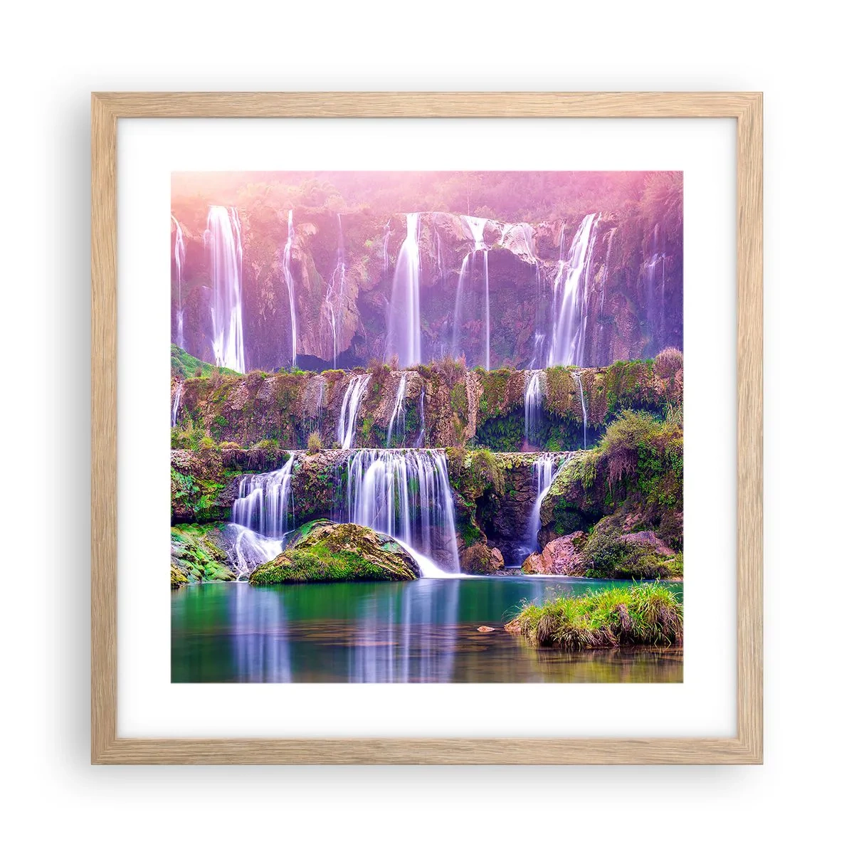 Póster en marco roble claro - Escalera al cielo - 40x40 cm