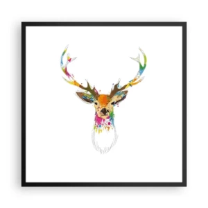 Póster en marco negro - Un suave ciervo bañado en color - 60x60 cm