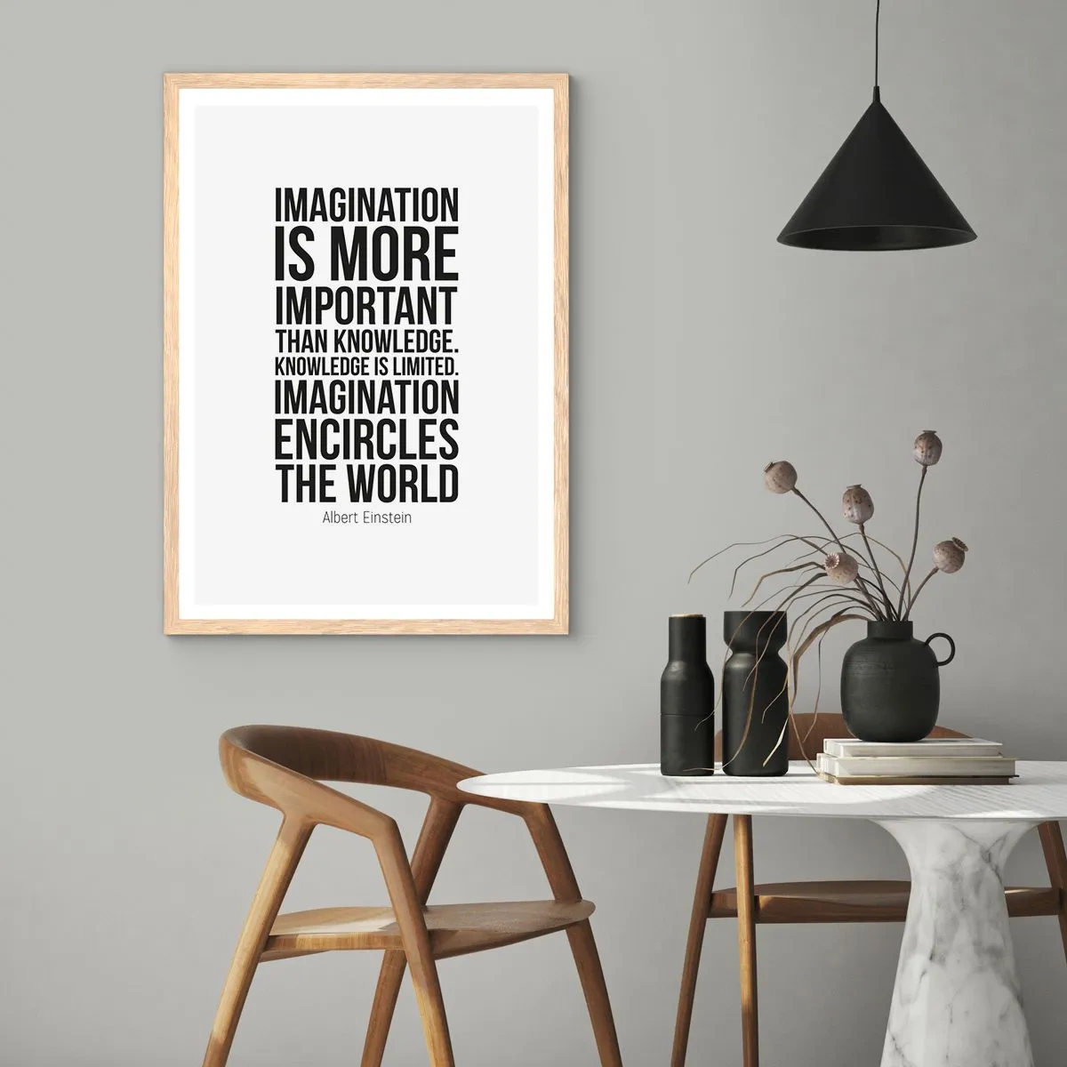 Póster en marco roble claro - Einstein, sobre el poder de la imaginación - 50x70 cm