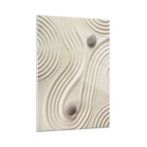 Cuadro sobre vidrio - Impresiones sobre Vidrio - Arena minimalista con piedras y patrones geométricos. - 50x70cm - Un toque de calidez - Decoración de pared moderna para salón y dormitorio ARTTOR
