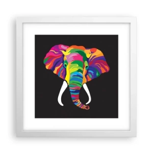 Póster en marco blanco - El elefante al que le gustaba bañarse en el arco iris - 30x30 cm