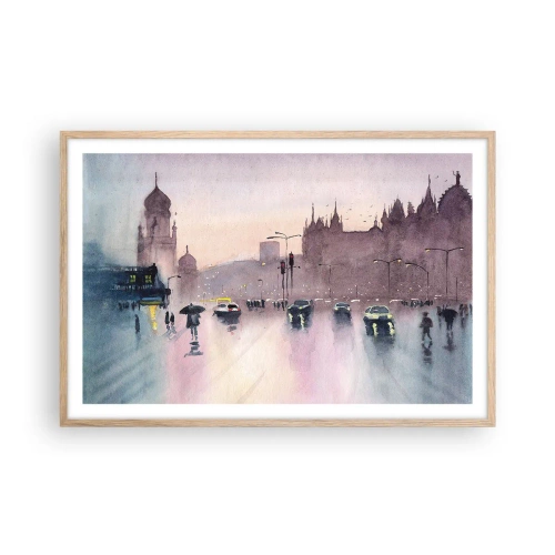 Póster en marco roble claro - En una niebla lluviosa - 91x61 cm